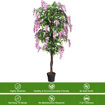 6-Feet Artificial Wisteria Silk Indoor-Outdoor Tree , Green Faux Plants   at Gallery Canada