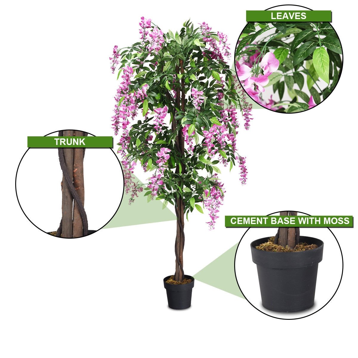 6-Feet Artificial Wisteria Silk Indoor-Outdoor Tree , Green Faux Plants   at Gallery Canada