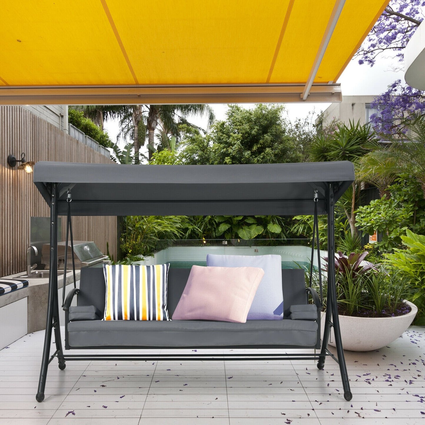 3-Seat Patio Outdoor Swing with Adjustable Tilt Canopy, Gray Porch Swings   at Gallery Canada