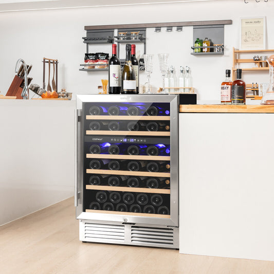 Dual Zone Wine Cooler for 51 Bottles with Reversible Door, Silver Wine & Beverage Coolers Silver  at Gallery Canada