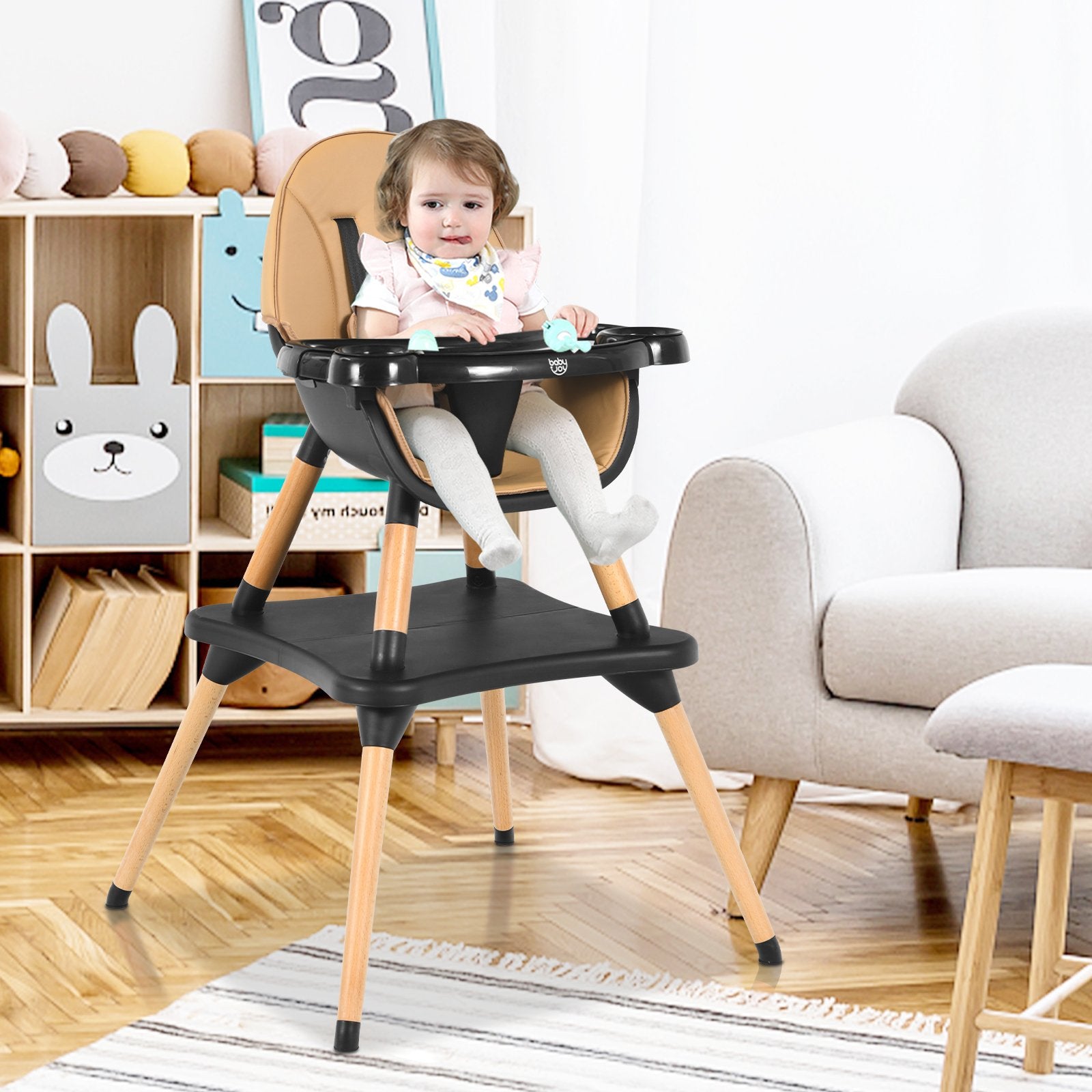 5-in-1 Baby Eat and Grow Convertible Wooden High Chair with Detachable Tray, Light Brown High Chairs   at Gallery Canada