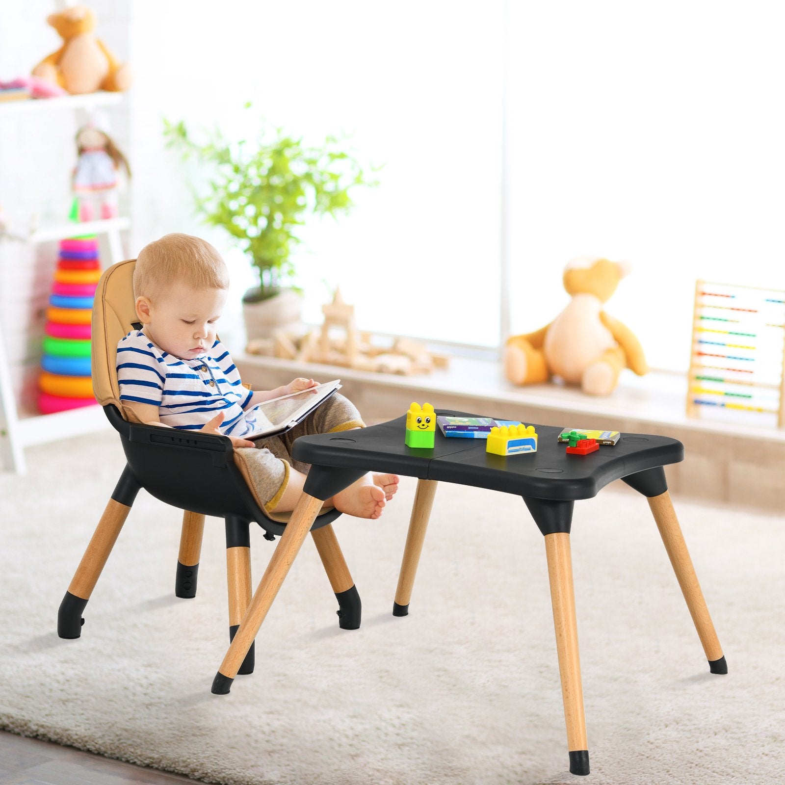 5-in-1 Baby Eat and Grow Convertible Wooden High Chair with Detachable Tray, Light Brown High Chairs   at Gallery Canada