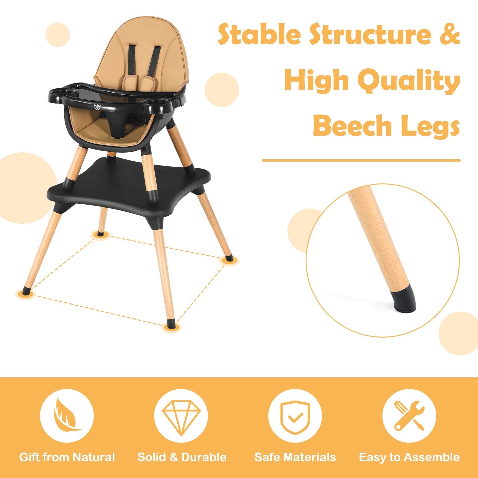 5-in-1 Baby Eat and Grow Convertible Wooden High Chair with Detachable Tray, Light Brown High Chairs   at Gallery Canada