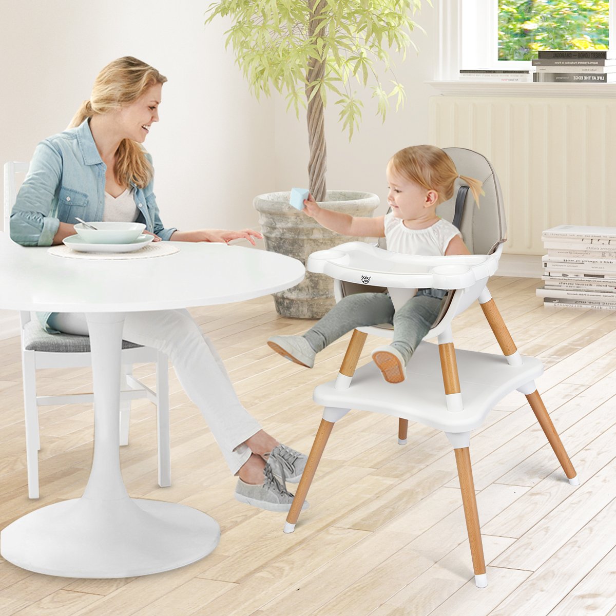 5-in-1 Baby Wooden Convertible High Chair , Gray High Chairs   at Gallery Canada