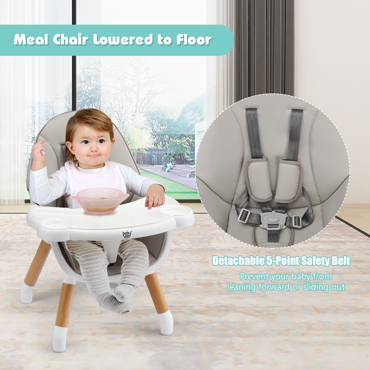 5-in-1 Baby Wooden Convertible High Chair , Gray High Chairs   at Gallery Canada