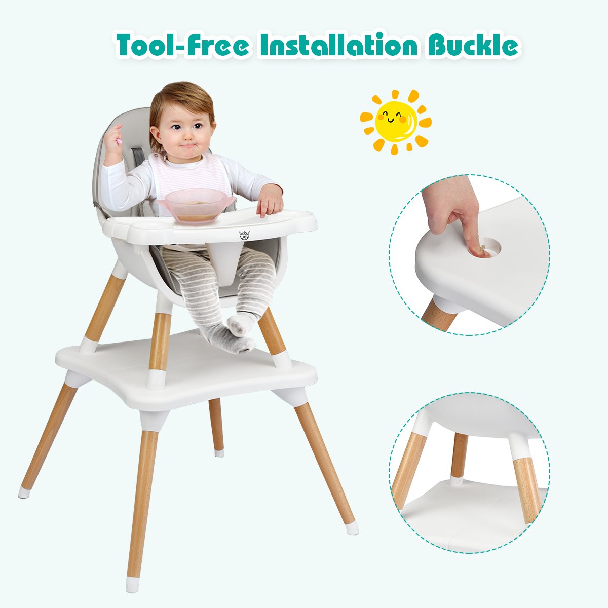 5-in-1 Baby Wooden Convertible High Chair , Gray High Chairs   at Gallery Canada