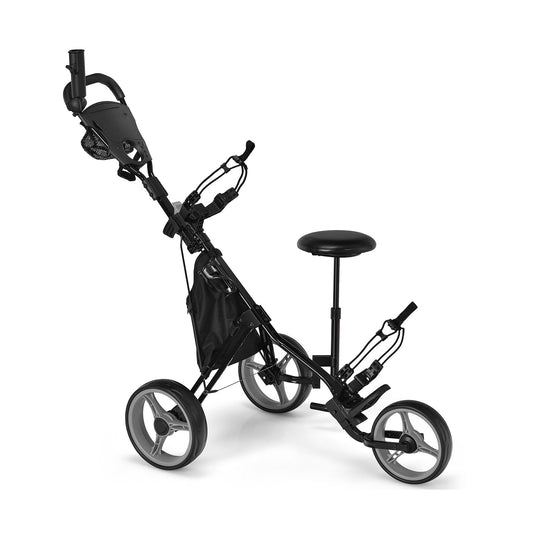 3 Wheels Folding Golf Push Cart with Seat Scoreboard and Adjustable Handle, Gray Golf   at Gallery Canada