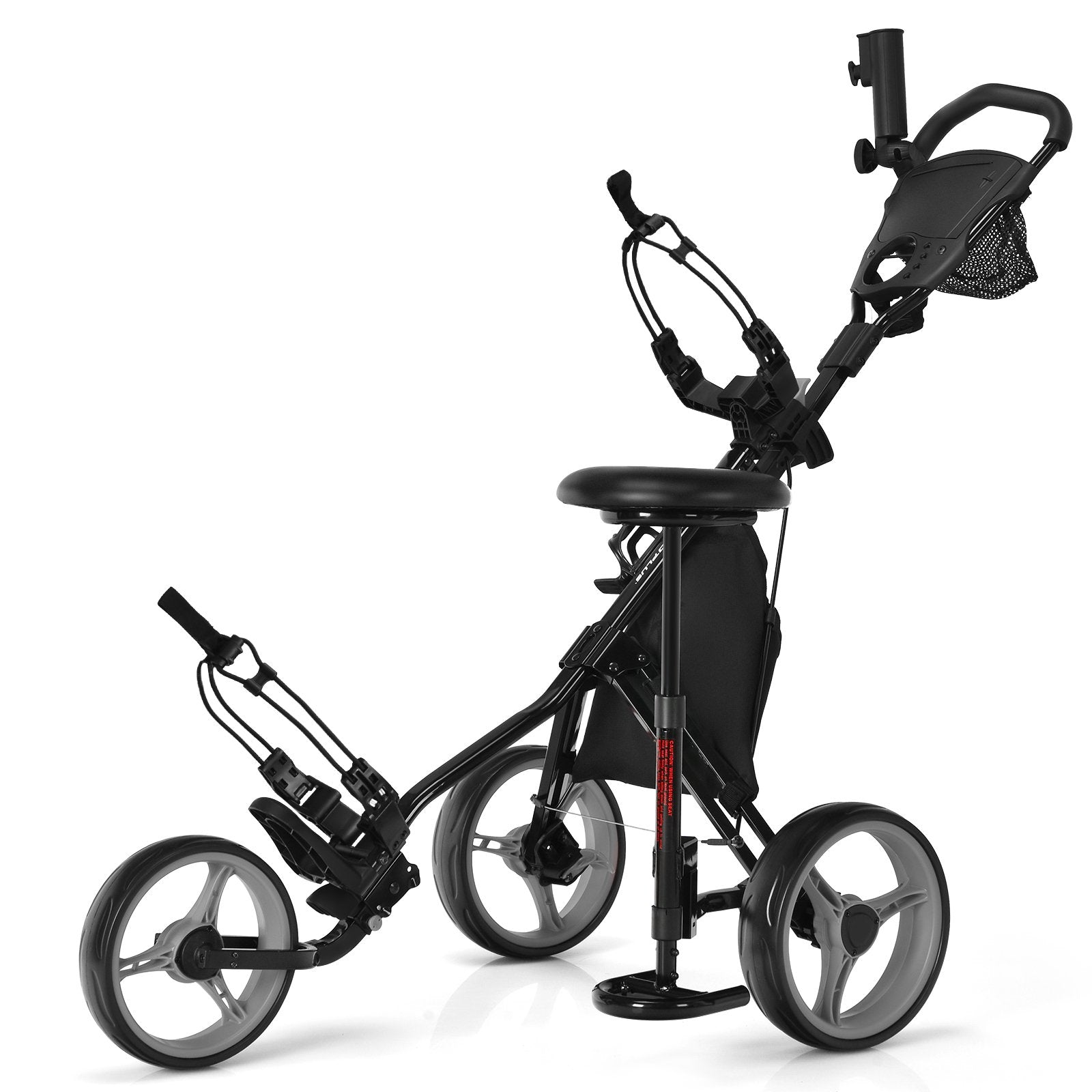 3 Wheels Folding Golf Push Cart with Seat Scoreboard and Adjustable Handle, Gray Golf   at Gallery Canada