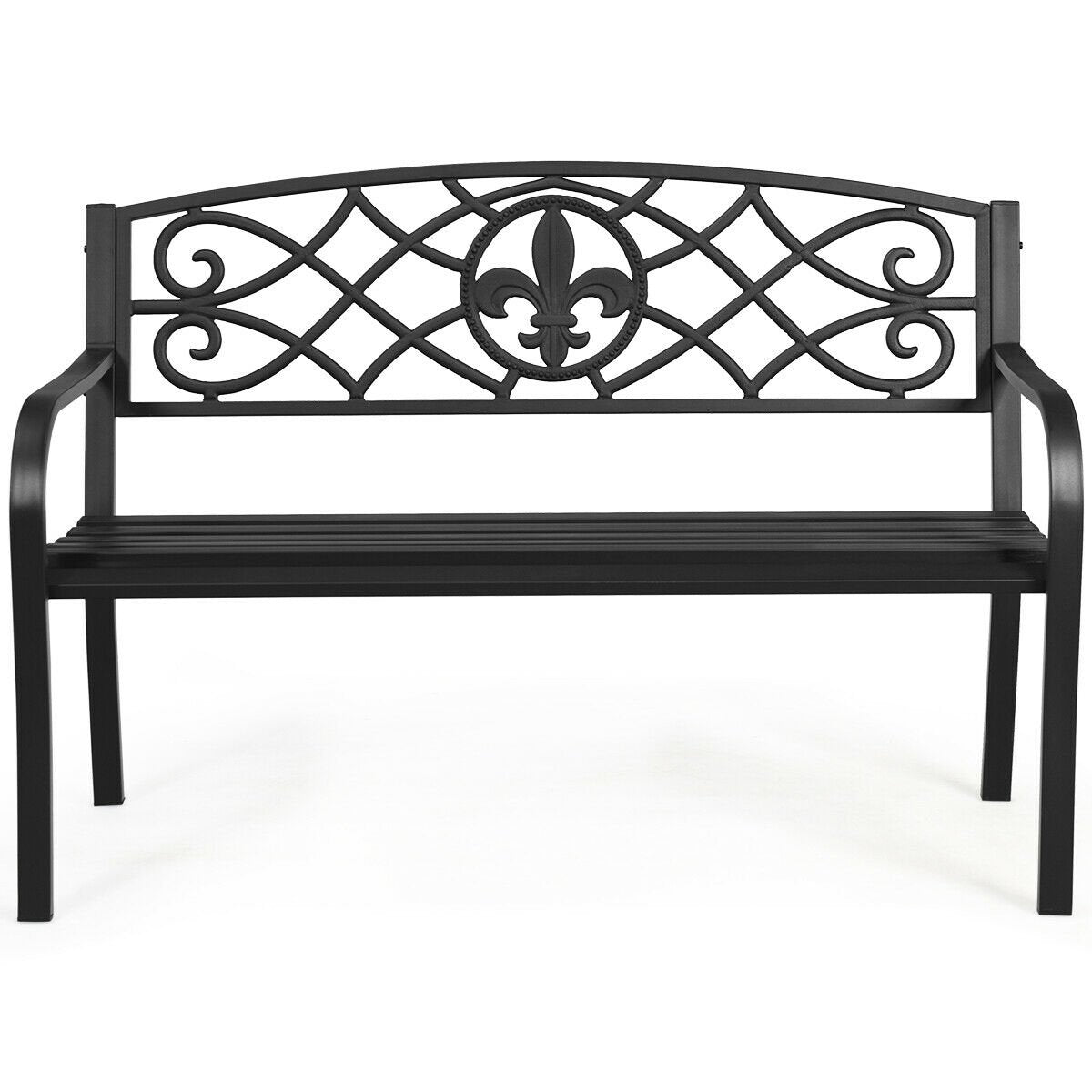 50 Inch Patio Heavy-Duty Metal Garden Bench, Black - Gallery Canada