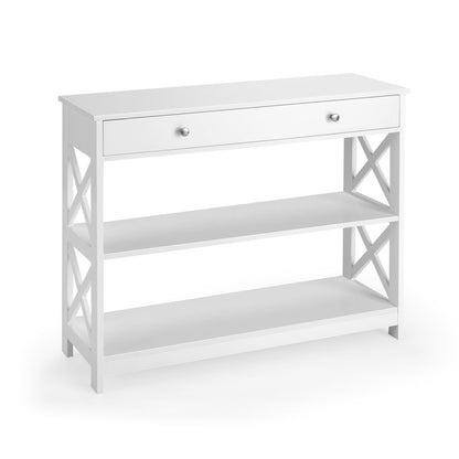 Console Table 3-Tier with Drawer and Storage Shelves, White Console Tables   at Gallery Canada