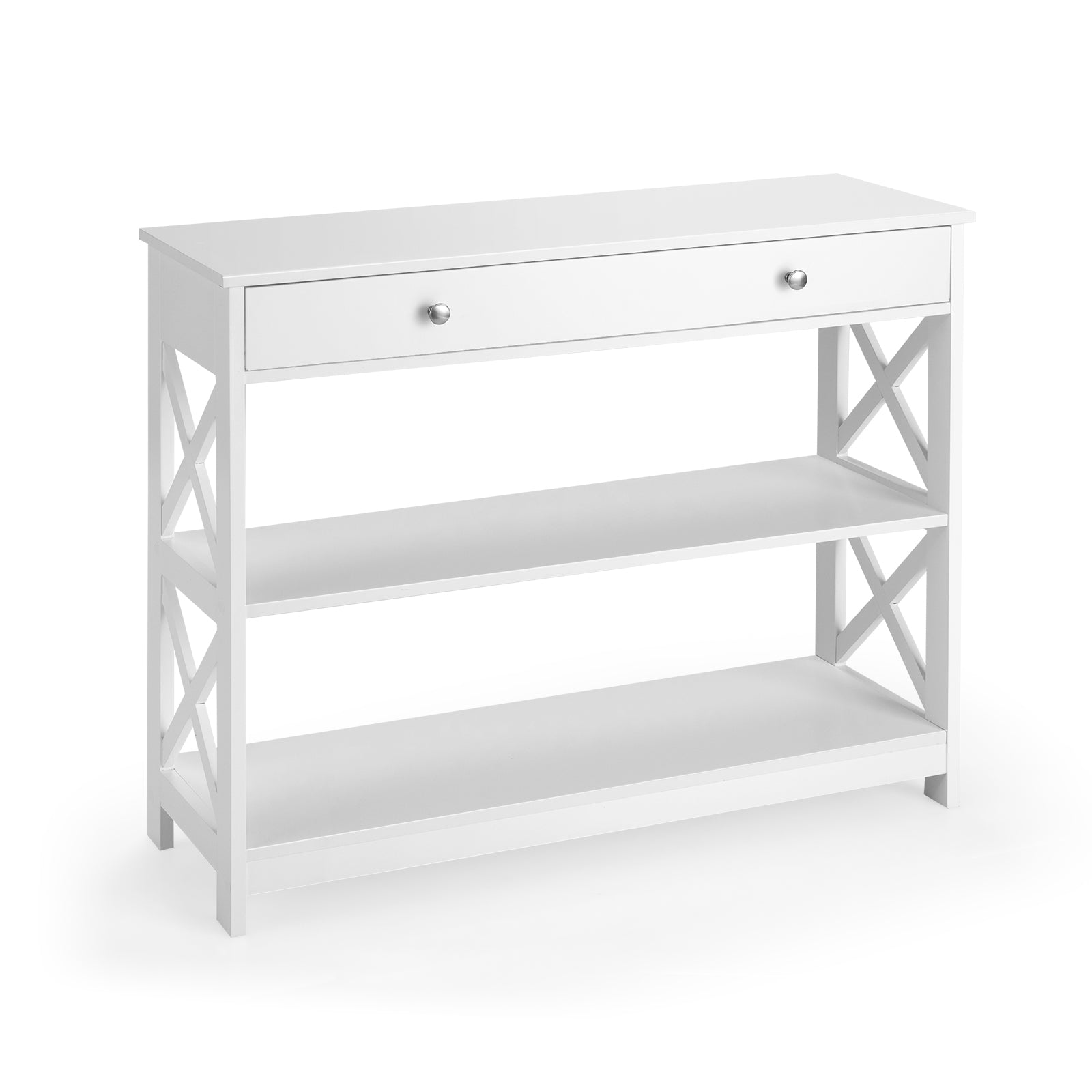 Console Table 3-Tier with Drawer and Storage Shelves, White Console Tables at Gallery Canada