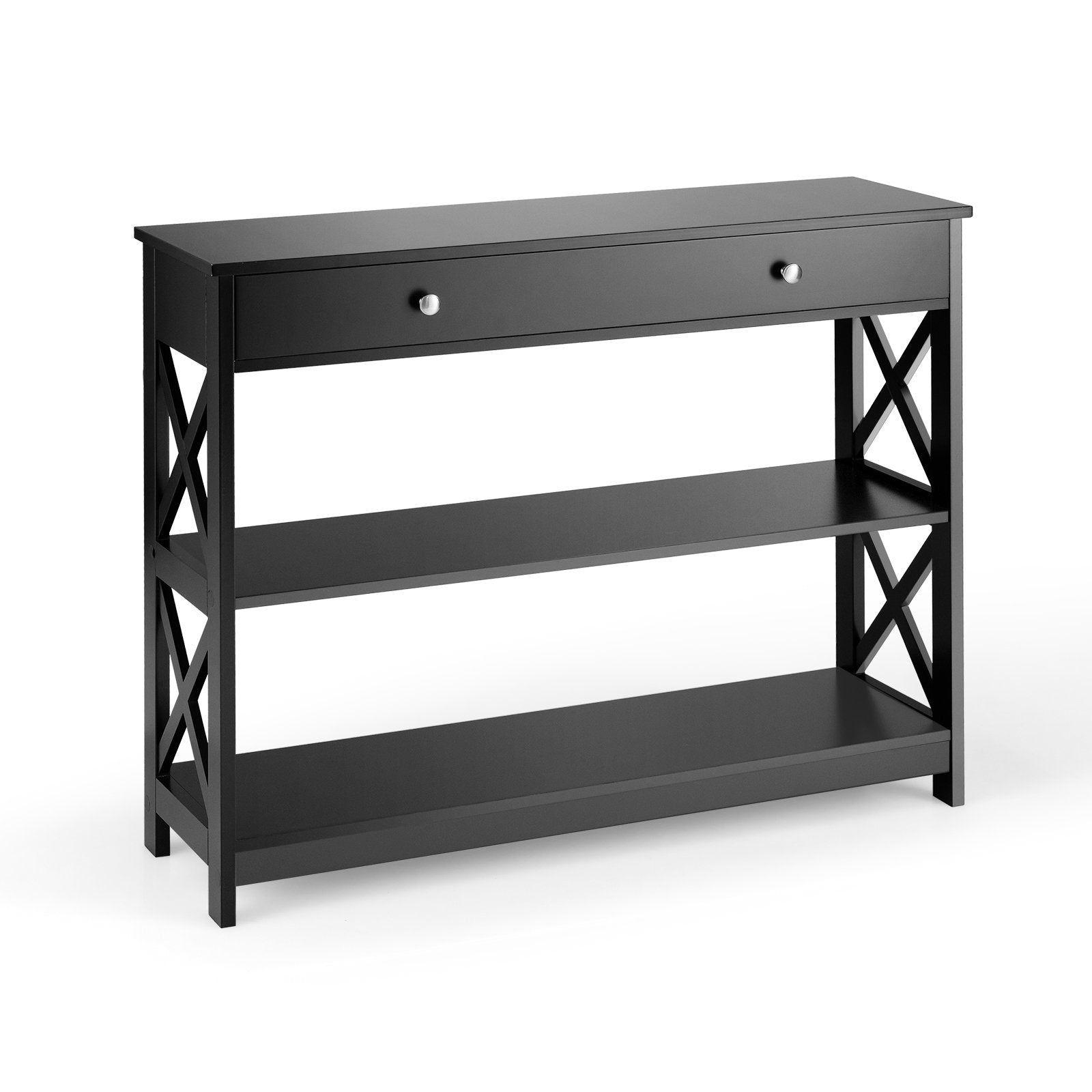 Console Table 3-Tier with Drawer and Storage Shelves, Black Console Tables   at Gallery Canada