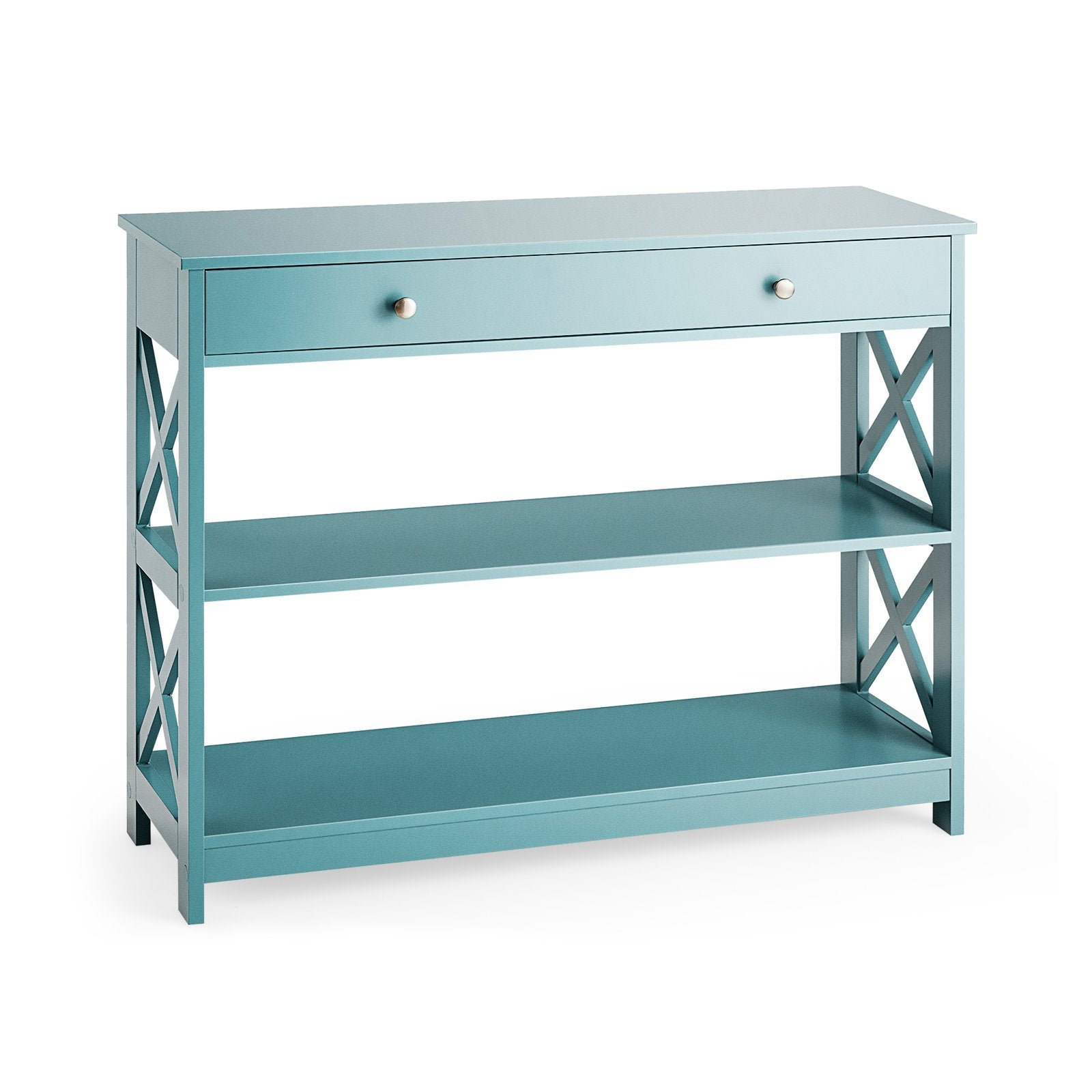 Console Table 3-Tier with Drawer and Storage Shelves, Turquoise Console Tables   at Gallery Canada