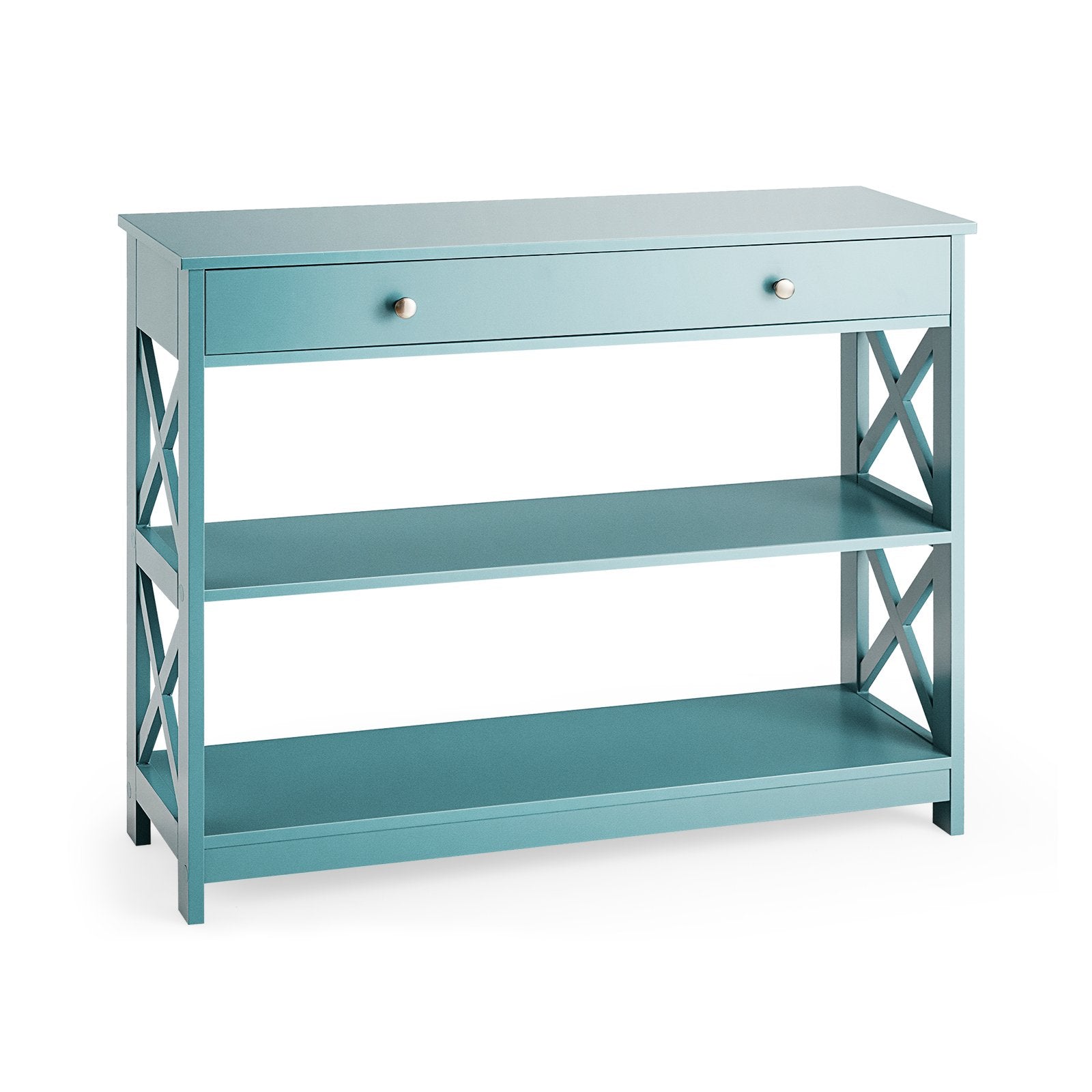 Console Table 3-Tier with Drawer and Storage Shelves, Turquoise Console Tables Turquoise at Gallery Canada