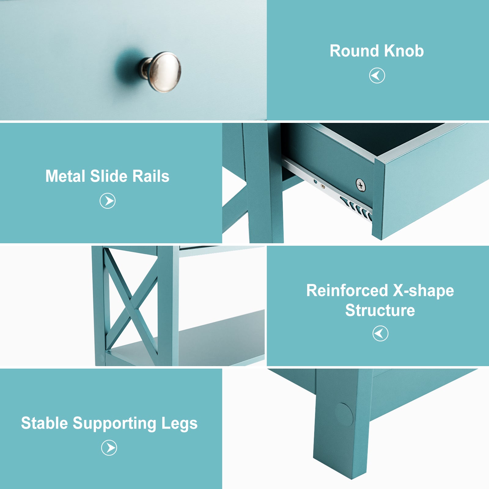 Console Table 3-Tier with Drawer and Storage Shelves, Turquoise Console Tables at Gallery Canada
