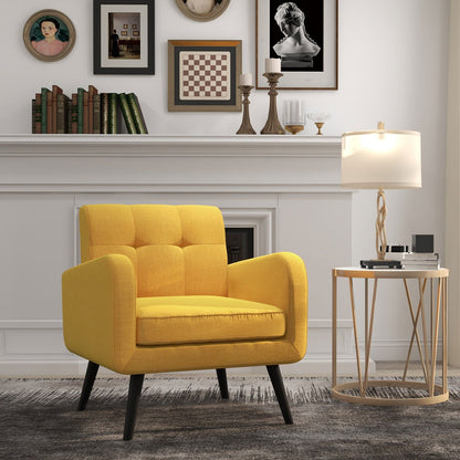 Modern Upholstered Comfy Accent Chair Single Sofa with Rubber Wood Legs, Yellow - Gallery Canada