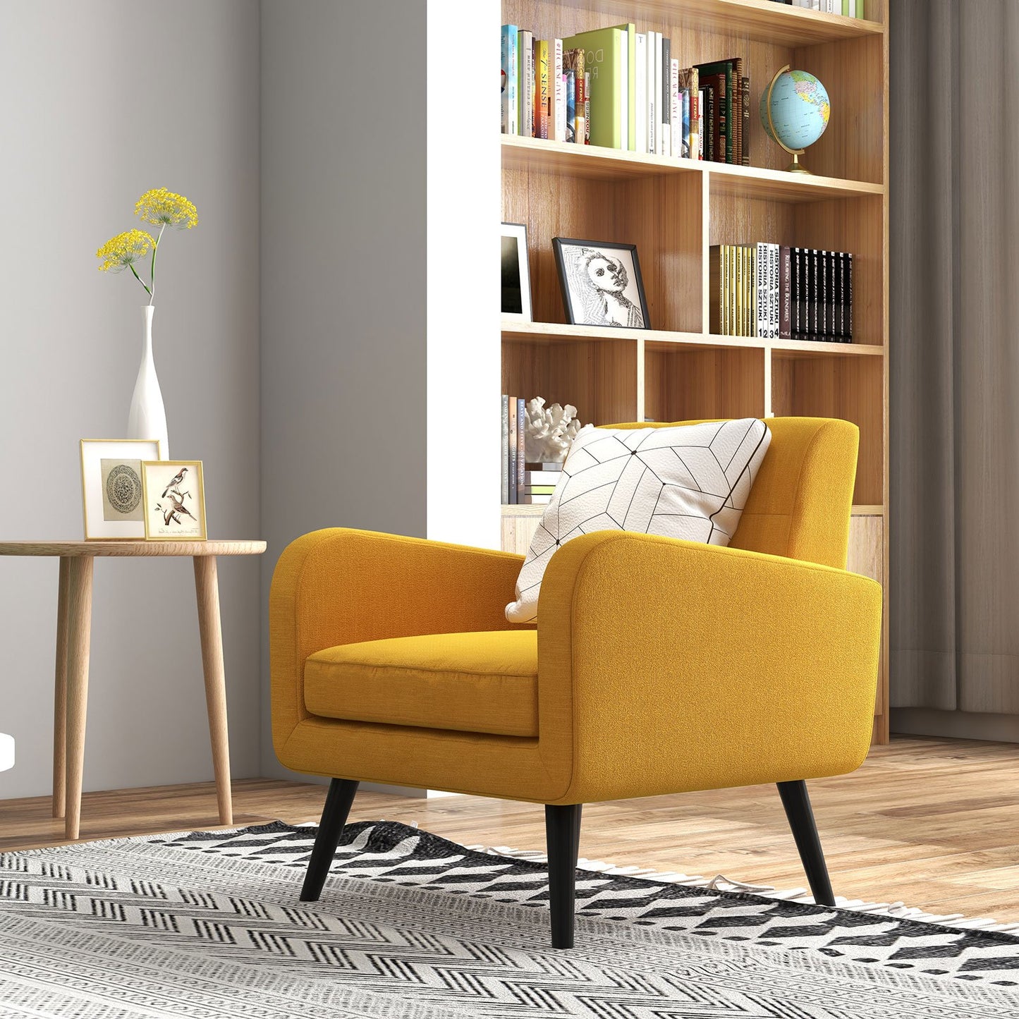 Modern Upholstered Comfy Accent Chair Single Sofa with Rubber Wood Legs, Yellow Accent Chairs   at Gallery Canada