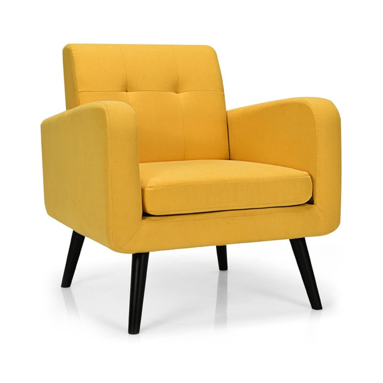 Modern Upholstered Comfy Accent Chair Single Sofa with Rubber Wood Legs, Yellow Accent Chairs   at Gallery Canada