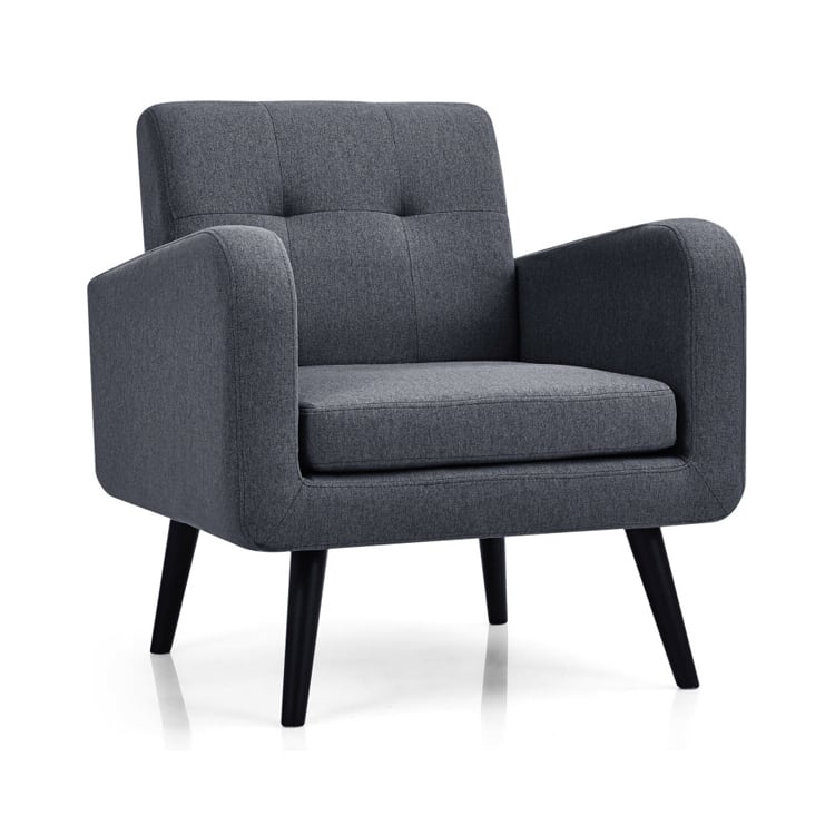 Modern Upholstered Comfy Accent Chair Single Sofa with Rubber Wood Legs, Gray Accent Chairs   at Gallery Canada