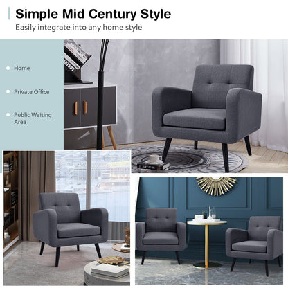 Modern Upholstered Comfy Accent Chair Single Sofa with Rubber Wood Legs, Gray - Gallery Canada