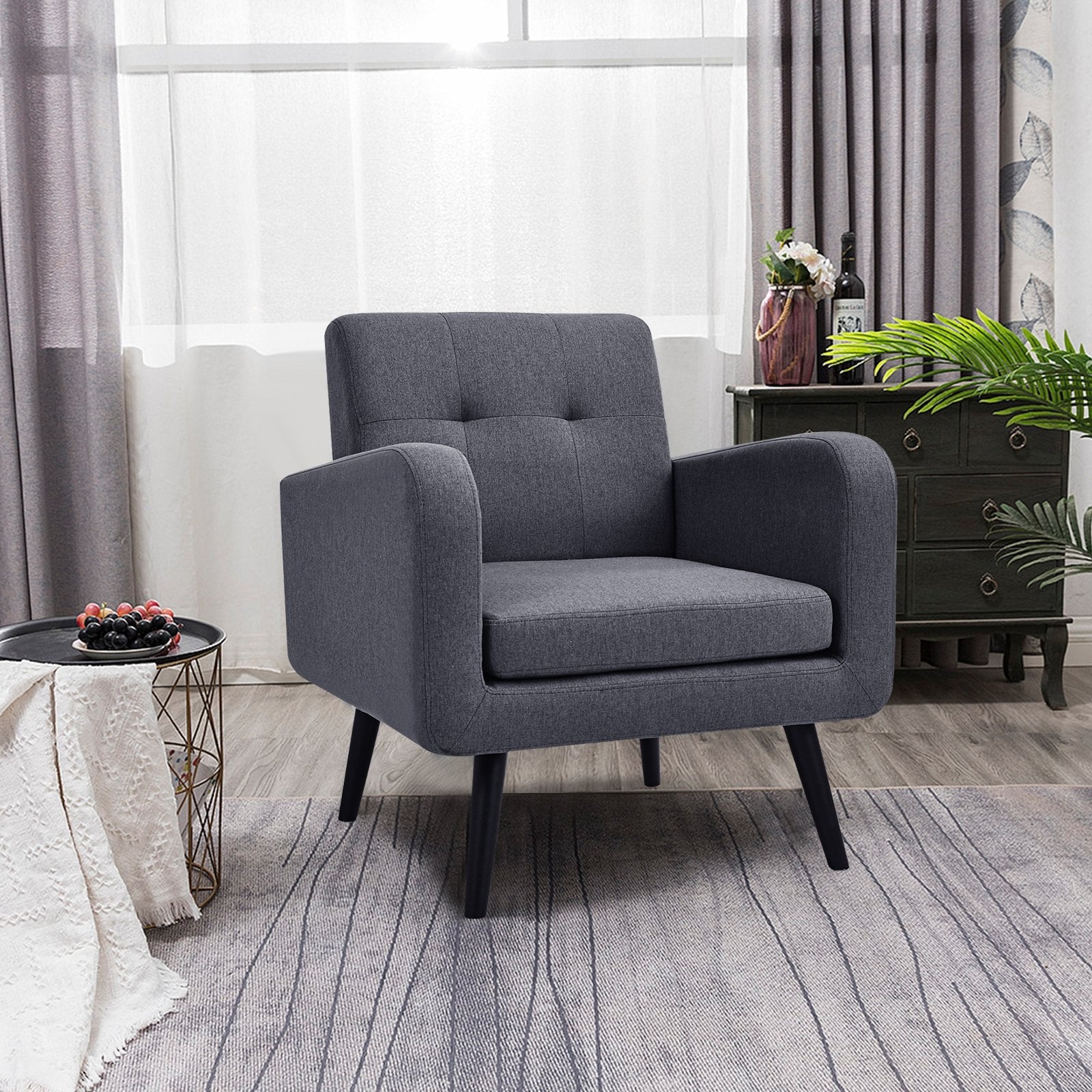 Modern Upholstered Comfy Accent Chair Single Sofa with Rubber Wood Legs, Gray Accent Chairs   at Gallery Canada