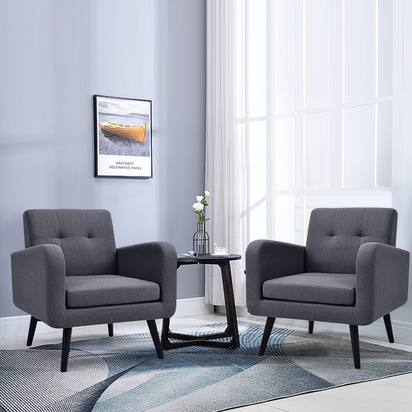 Modern Upholstered Comfy Accent Chair Single Sofa with Rubber Wood Legs, Gray - Gallery Canada