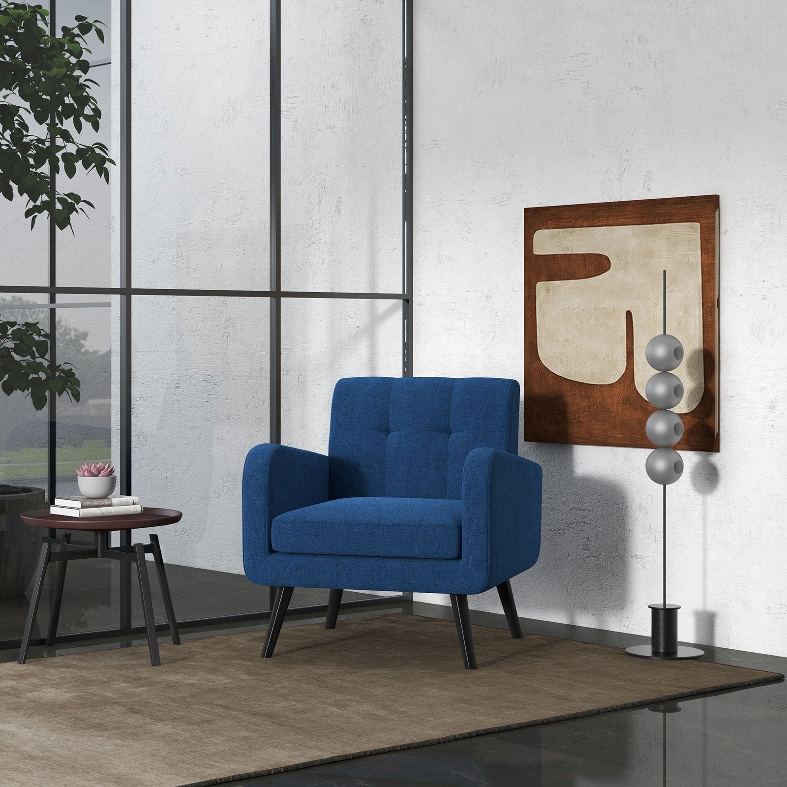 Modern Upholstered Comfy Accent Chair Single Sofa with Rubber Wood Legs, Navy Accent Chairs   at Gallery Canada