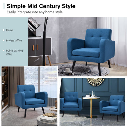 Modern Upholstered Comfy Accent Chair Single Sofa with Rubber Wood Legs, Navy Accent Chairs   at Gallery Canada