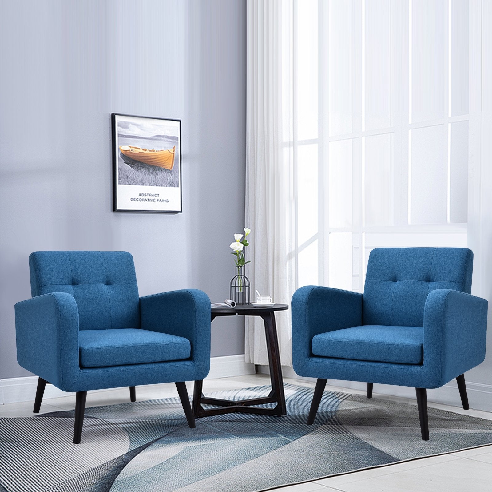 Modern Upholstered Comfy Accent Chair Single Sofa with Rubber Wood Legs, Navy Accent Chairs   at Gallery Canada