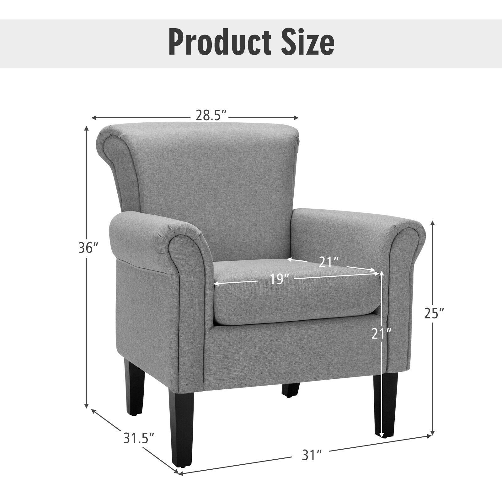 Upholstered Fabric Accent Chair with Adjustable Foot Pads, Light Gray Accent Chairs   at Gallery Canada