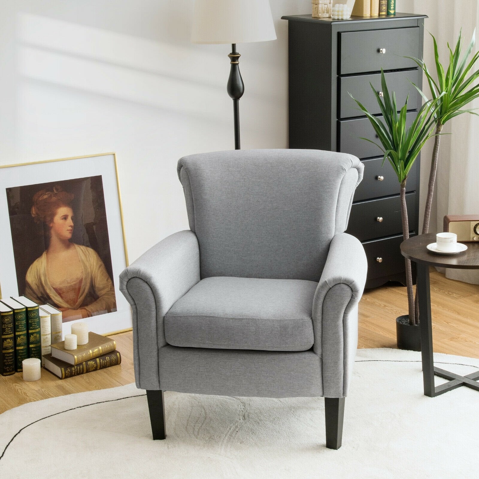 Upholstered Fabric Accent Chair with Adjustable Foot Pads, Light Gray Accent Chairs   at Gallery Canada