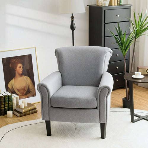 Upholstered Fabric Accent Chair with Adjustable Foot Pads, Light Gray