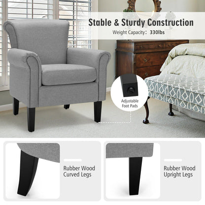 Upholstered Fabric Accent Chair with Adjustable Foot Pads, Light Gray Accent Chairs   at Gallery Canada