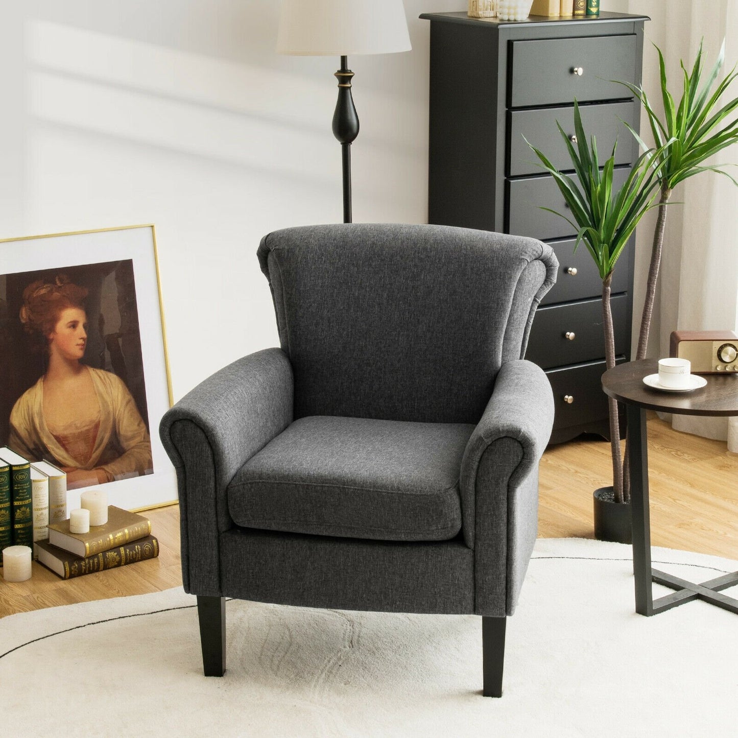 Upholstered Fabric Accent Chair with Adjustable Foot Pads, Dark Gray Accent Chairs   at Gallery Canada