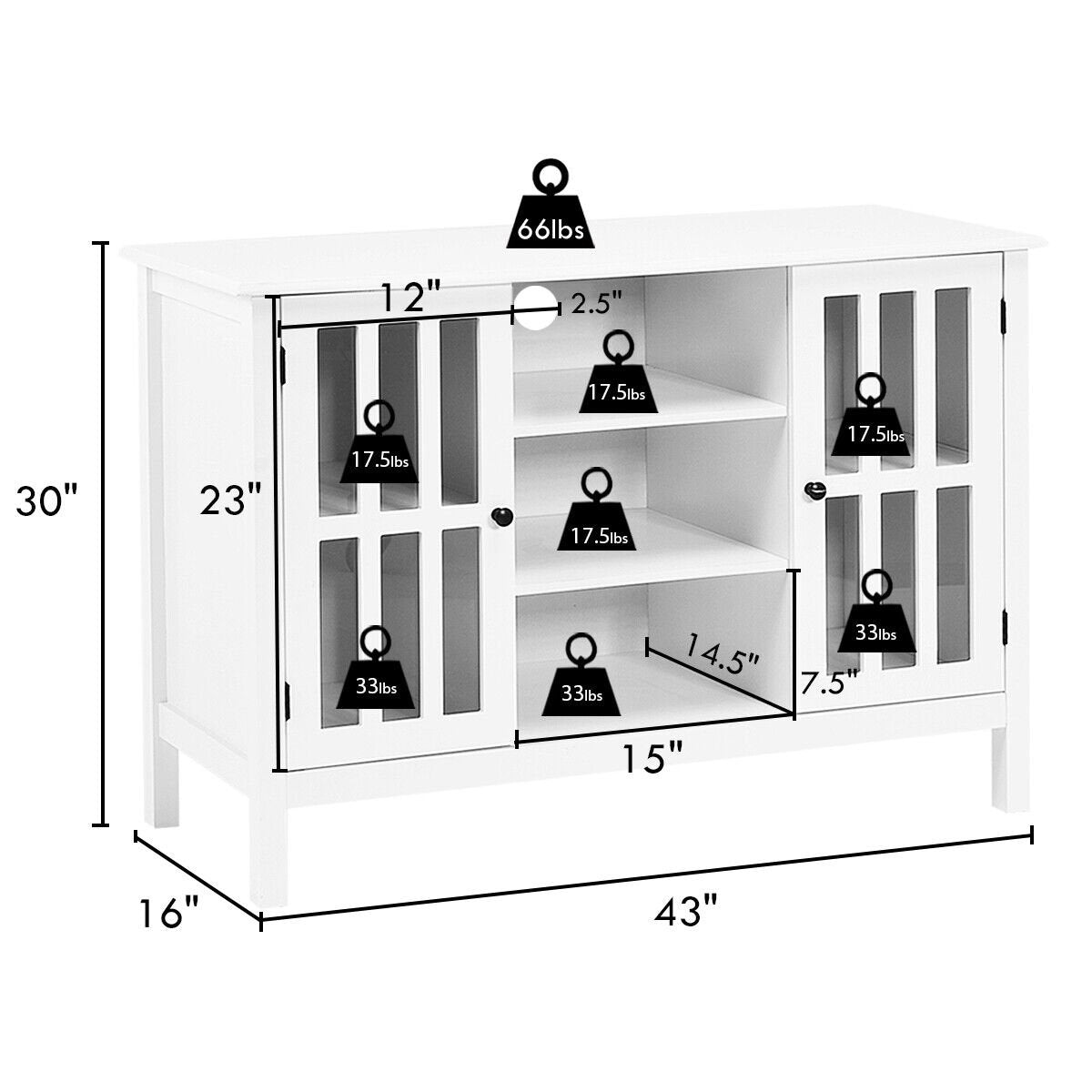 Wooden TV Stand Console Cabinet for 50 Inch TV, White - Gallery Canada