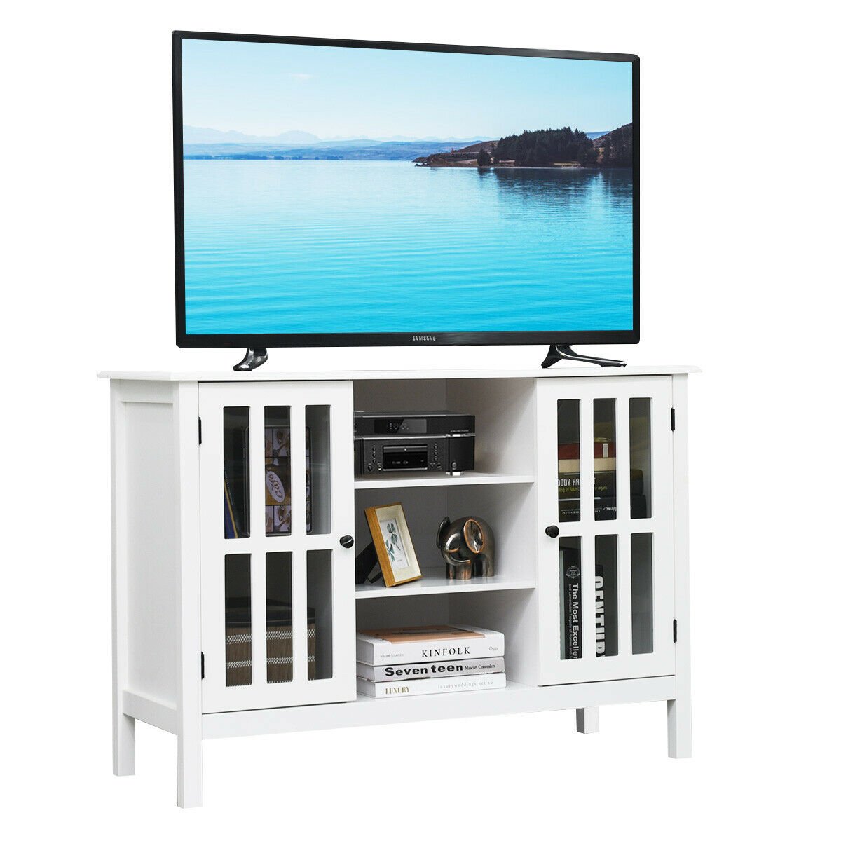 Wooden TV Stand Console Cabinet for 50 Inch TV, White Entertainment Centers & TV Stands   at Gallery Canada