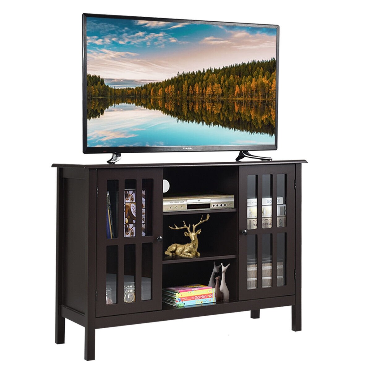 Wooden TV Stand Console Cabinet for 50 Inch TV, Brown Entertainment Centers & TV Stands   at Gallery Canada