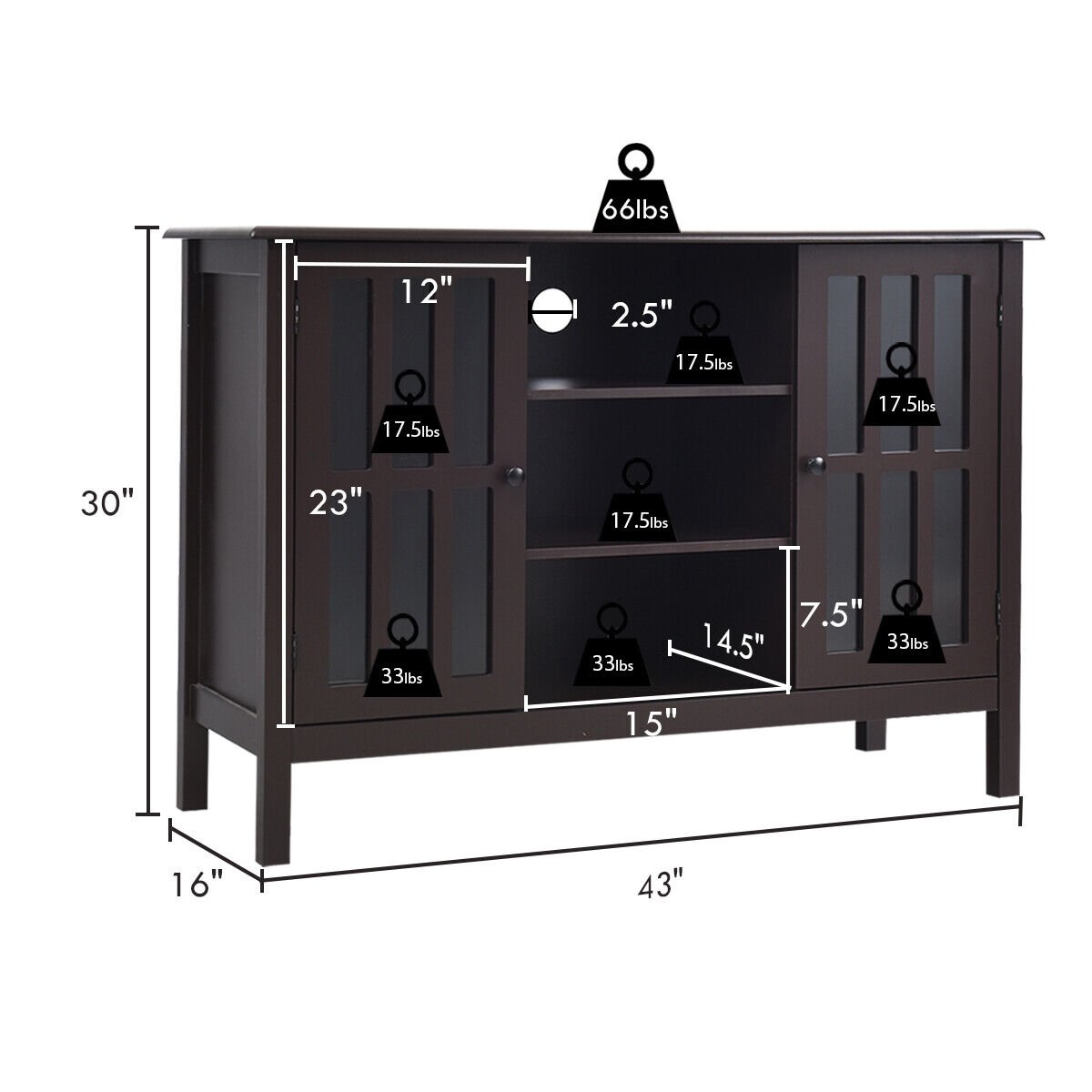 Wooden TV Stand Console Cabinet for 50 Inch TV, Brown Entertainment Centers & TV Stands   at Gallery Canada