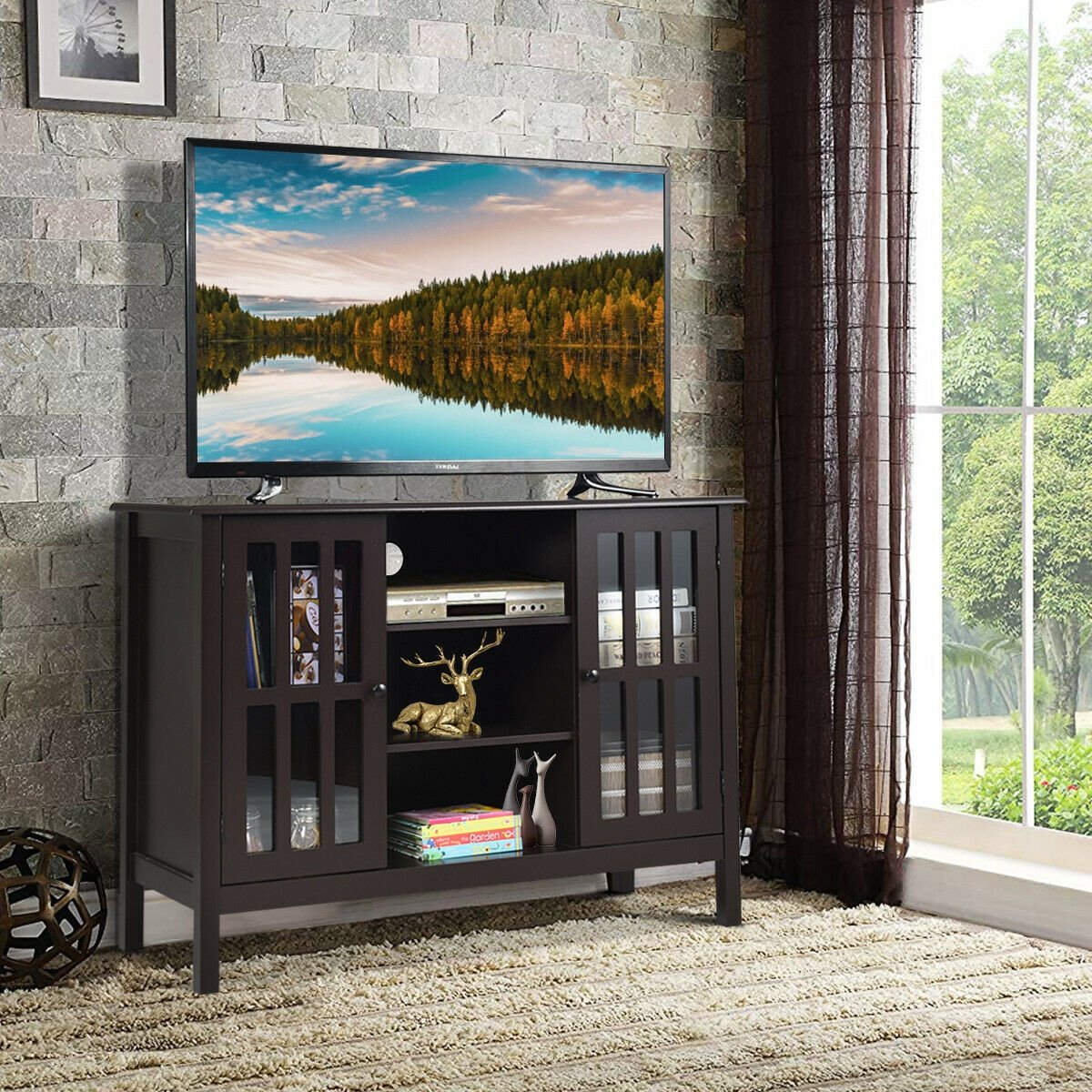 Wooden TV Stand Console Cabinet for 50 Inch TV, Brown Entertainment Centers & TV Stands   at Gallery Canada