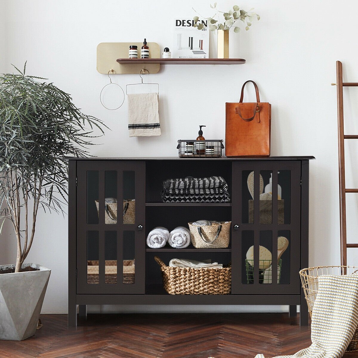 Wooden TV Stand Console Cabinet for 50 Inch TV, Brown Entertainment Centers & TV Stands   at Gallery Canada