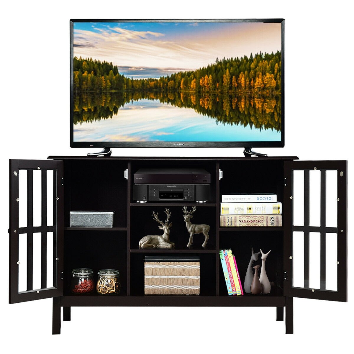 Wooden TV Stand Console Cabinet for 50 Inch TV, Brown Entertainment Centers & TV Stands   at Gallery Canada