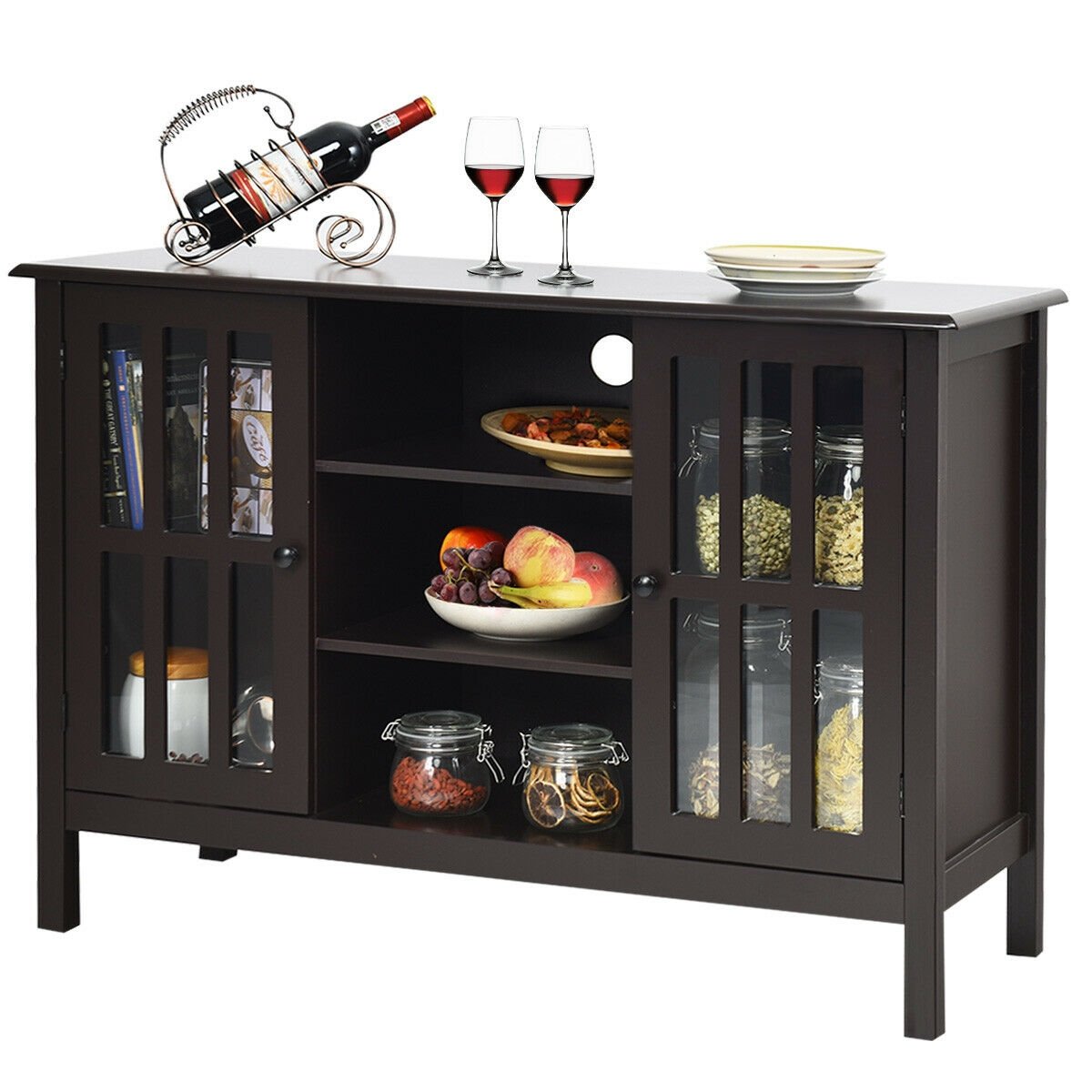 Wooden TV Stand Console Cabinet for 50 Inch TV, Brown Entertainment Centers & TV Stands   at Gallery Canada