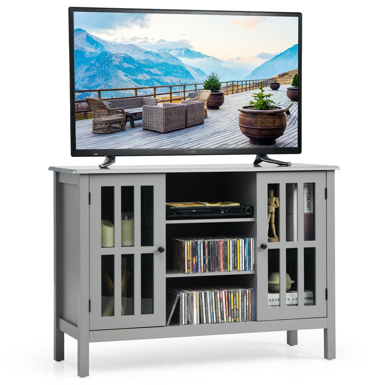 Wooden TV Stand Console Cabinet for 50 Inch TV, Gray Entertainment Centers & TV Stands   at Gallery Canada