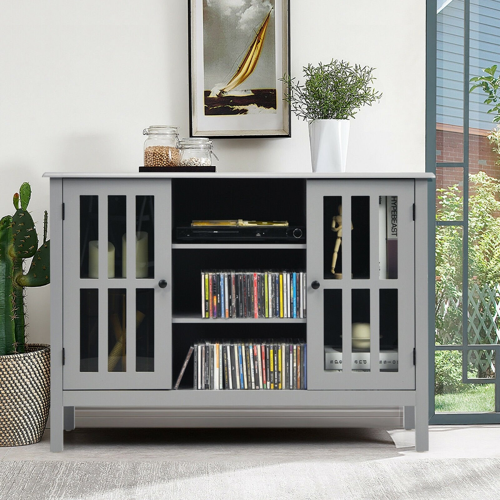 Wooden TV Stand Console Cabinet for 50 Inch TV, Gray Entertainment Centers & TV Stands   at Gallery Canada