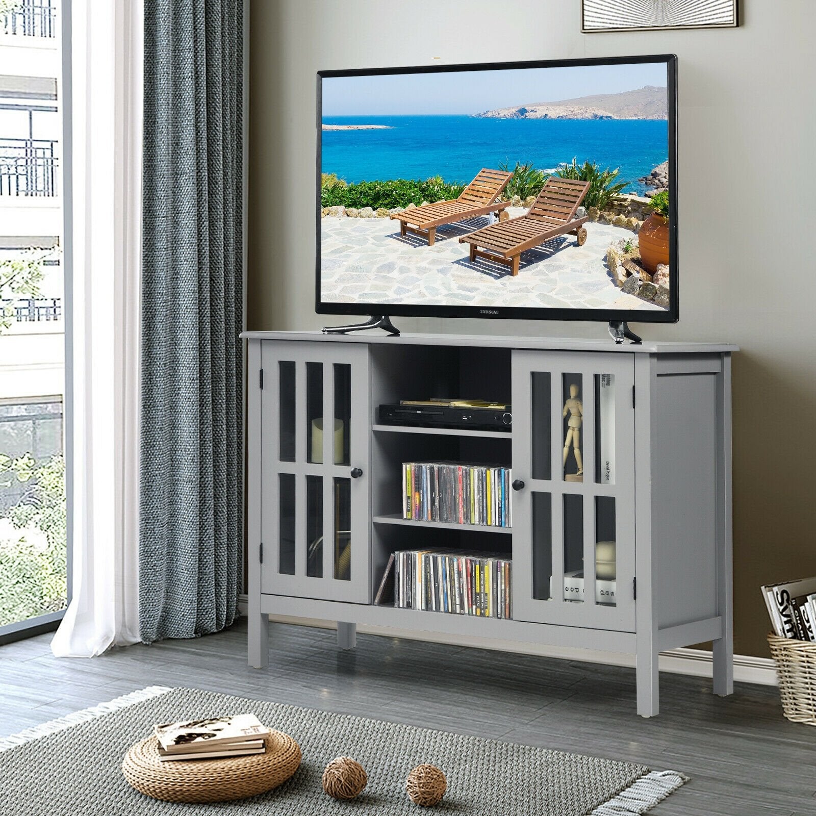 Wooden TV Stand Console Cabinet for 50 Inch TV, Gray - Gallery Canada