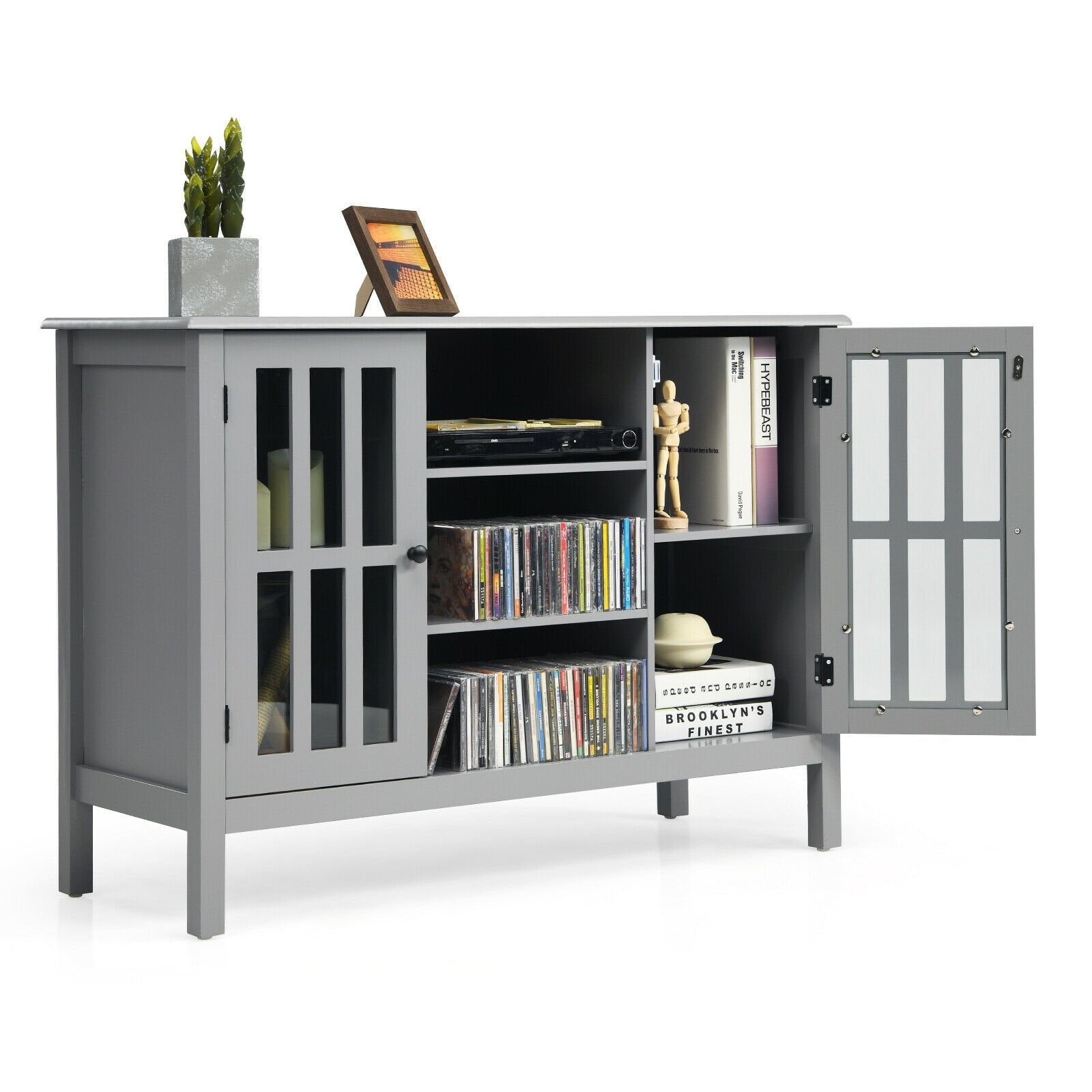 Wooden TV Stand Console Cabinet for 50 Inch TV, Gray Entertainment Centers & TV Stands   at Gallery Canada