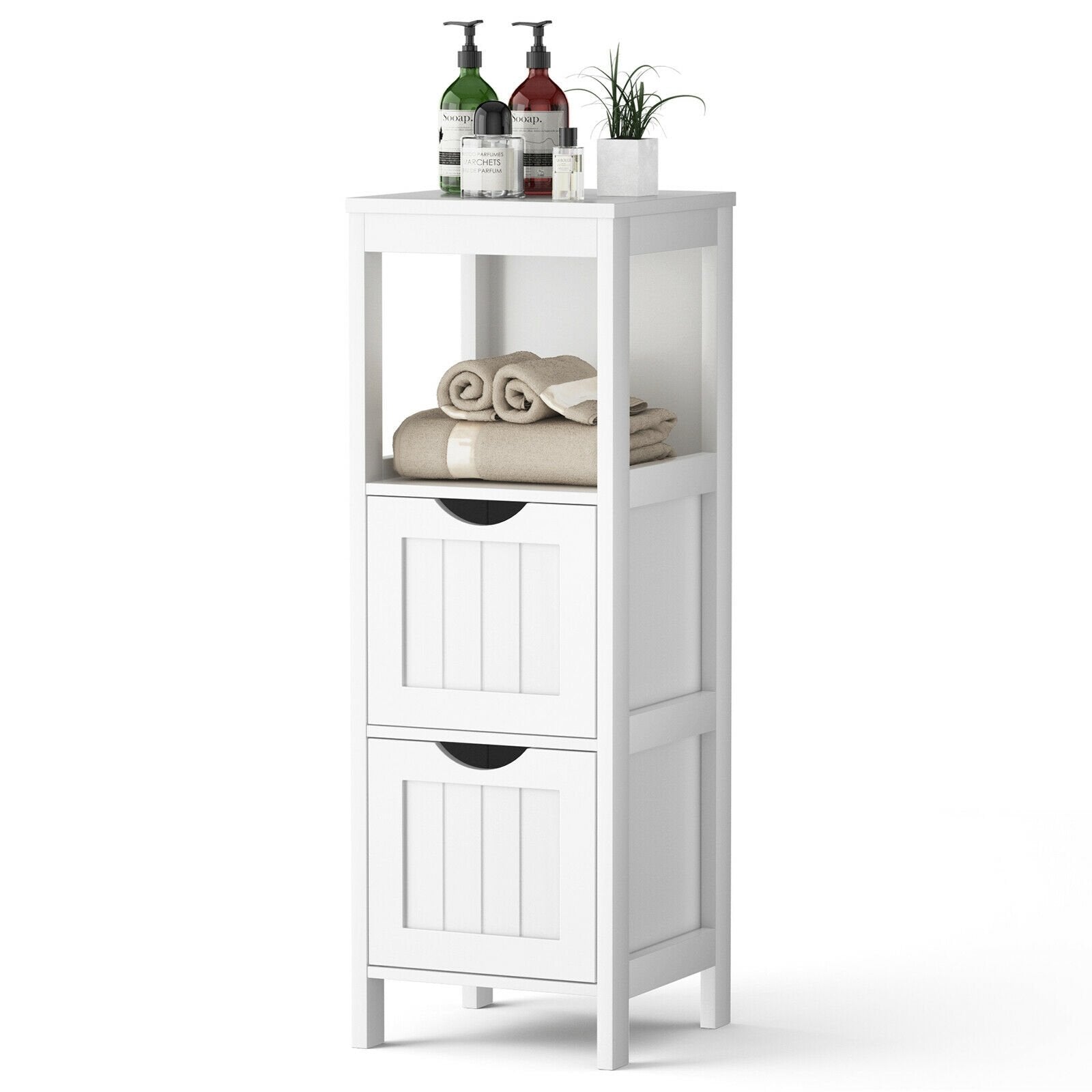 Floor Multifunction Bathroom Storage Organizer Rack with 2 Drawers, White Floor Cabinets   at Gallery Canada