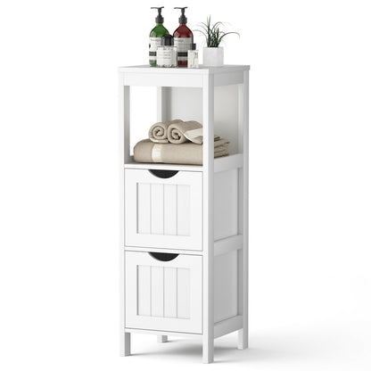 Floor Multifunction Bathroom Storage Organizer Rack with 2 Drawers, White Floor Cabinets   at Gallery Canada