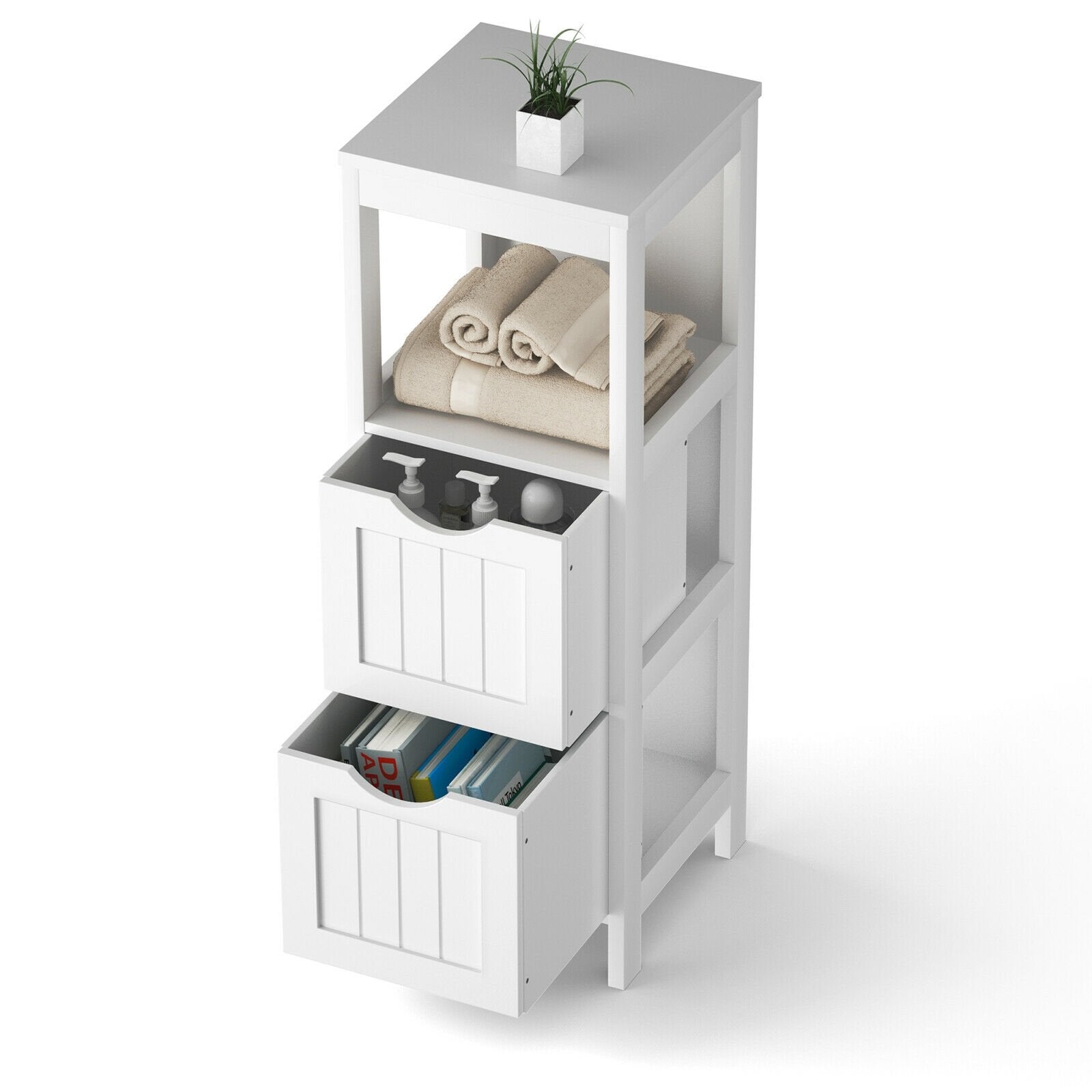 Floor Multifunction Bathroom Storage Organizer Rack with 2 Drawers, White Floor Cabinets   at Gallery Canada