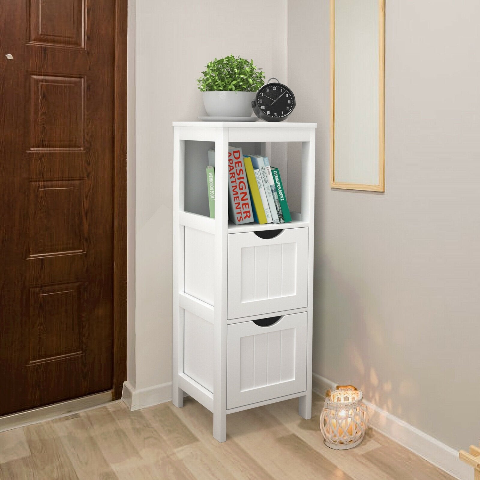 Floor Multifunction Bathroom Storage Organizer Rack with 2 Drawers, White Floor Cabinets   at Gallery Canada